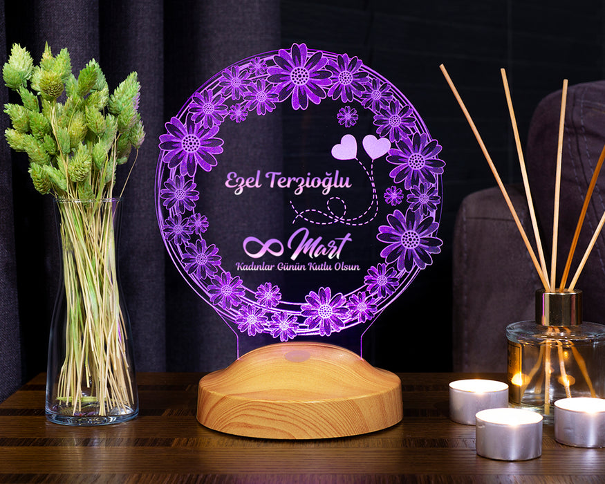 8 Mart Kadınlar Günü Hediyesi Papatyalar Kişiye Özel Led Lamba