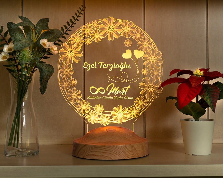 Yılbaşı Papatya Çiçek Hediyesi, Yeni Yıl Mutlu Yıllar Hediyesi, Papatya 3D Led Lamba