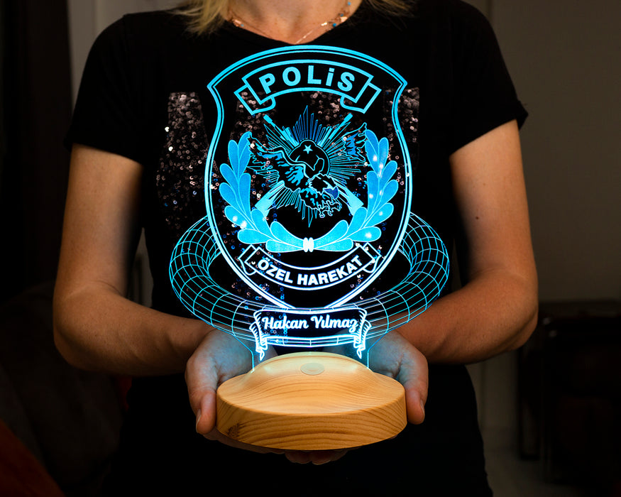 Kişiye Özel Polis Temalı LED Gece Lambası - Emniyet Mensuplarına Polislere Özel Hediye -Polis Haftası Hediyesi