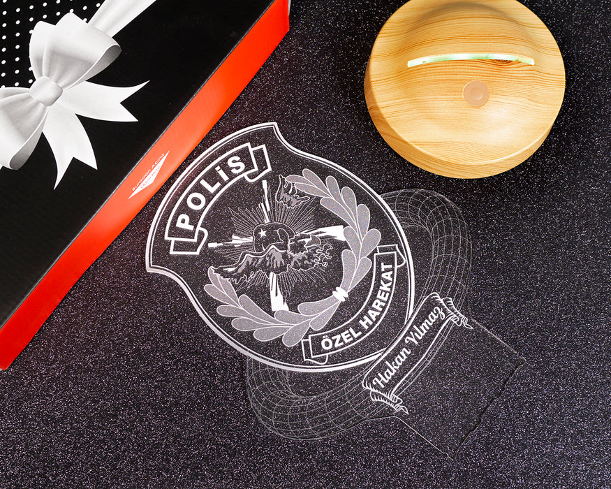 Kişiye Özel Polis Temalı LED Gece Lambası - Emniyet Mensuplarına Polislere Özel Hediye -Polis Haftası Hediyesi