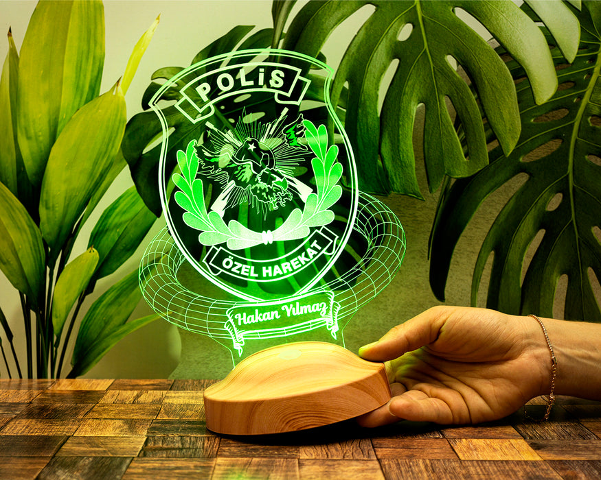Kişiye Özel Polis Temalı LED Gece Lambası - Emniyet Mensuplarına Polislere Özel Hediye -Polis Haftası Hediyesi