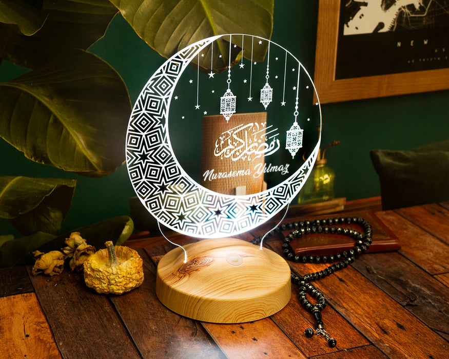 Ramazan Hediyesi Kişiye Özel Kandilli Led Lamba, Ramazan Hediyeleri Hilal & Kandil Tasarımlı Hediyelik Gece Lambası