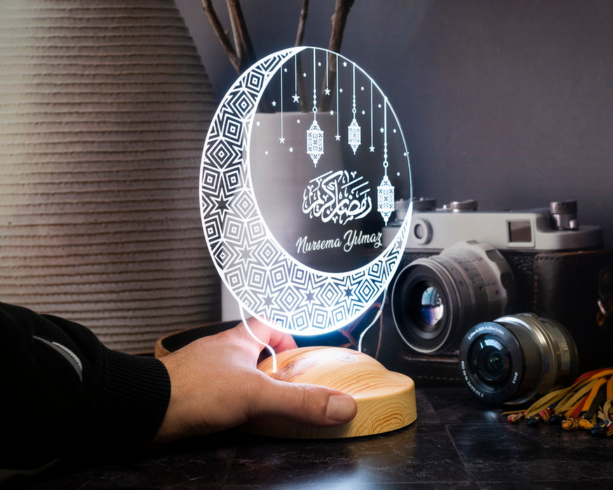 Ramazan Hediyesi Kişiye Özel Kandilli Led Lamba, Ramazan Hediyeleri Hilal & Kandil Tasarımlı Hediyelik Gece Lambası