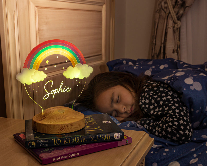İsme Özel Gökkuşağı Tasarımlı Renkli Lamba – Kız Çocuk Hediyesi