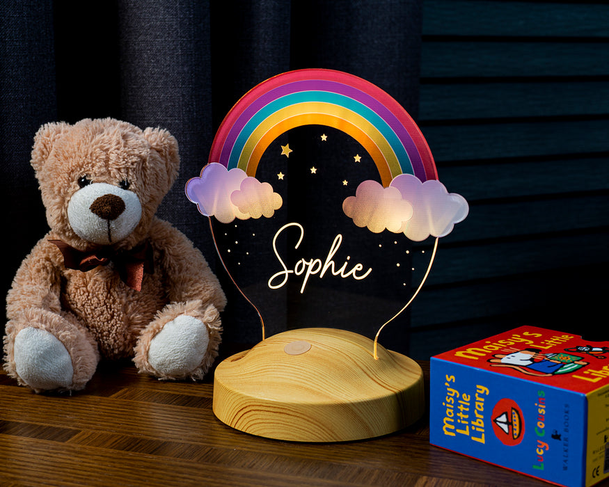 İsme Özel Gökkuşağı Tasarımlı Renkli Lamba – Kız Çocuk Hediyesi