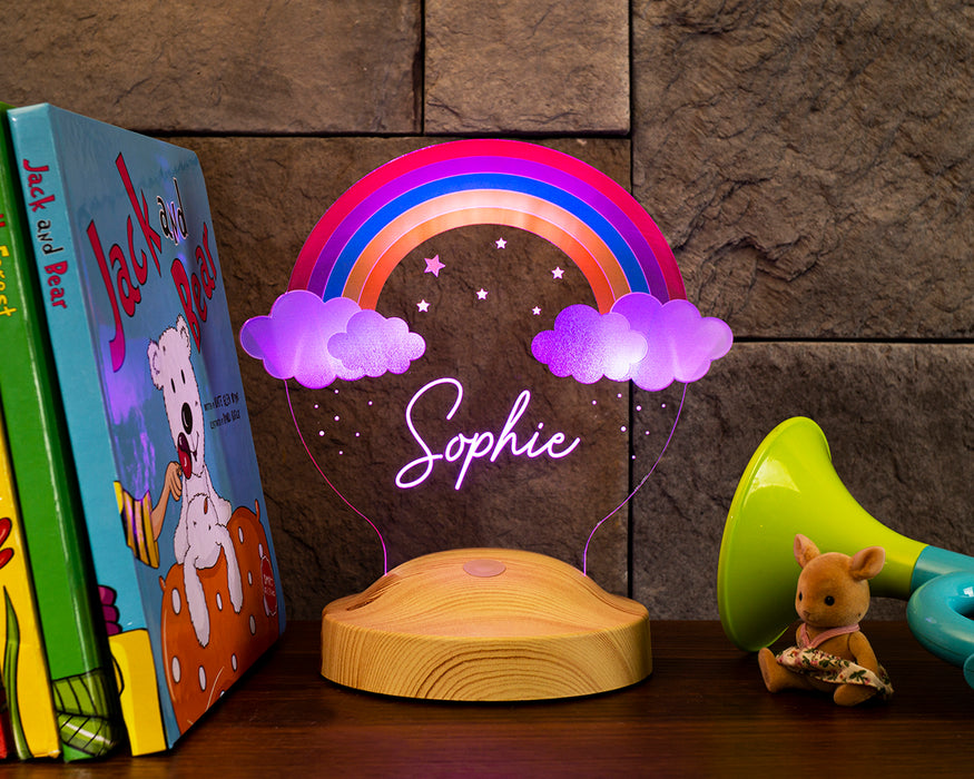 İsme Özel Gökkuşağı Tasarımlı Renkli Lamba – Kız Çocuk Hediyesi