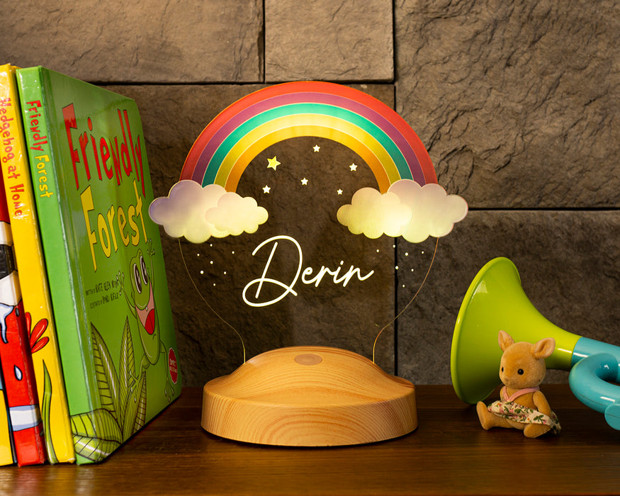 İsme Özel Gökkuşağı Tasarımlı Renkli Lamba – Kız Çocuk Hediyesi