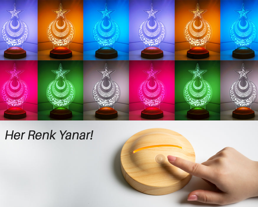 3 Boyutlu Ay Yıldız Hilal Led Lamba