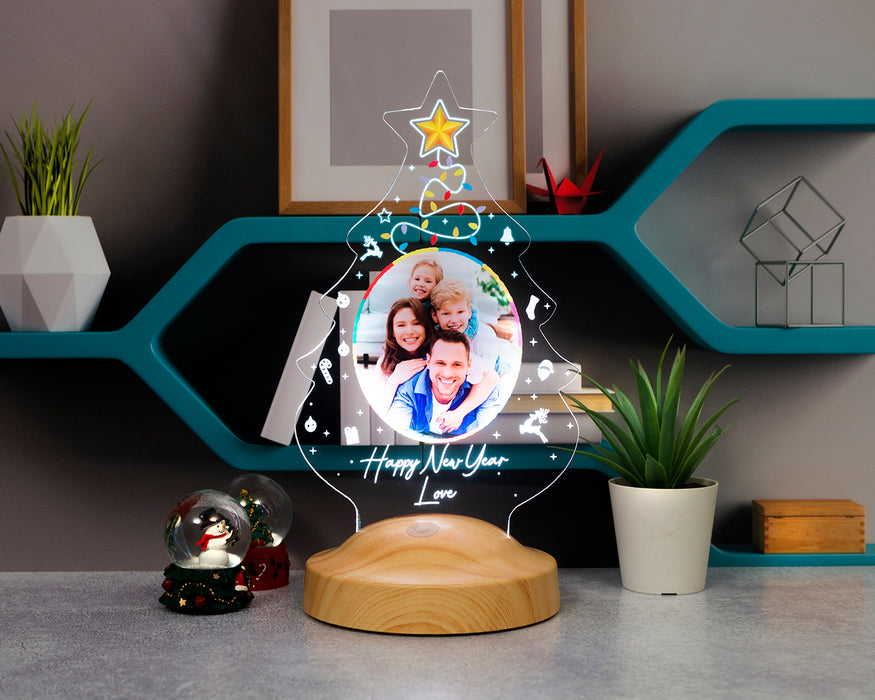 Yeni Yıl Hediyesi Renkli Baskılı Resimli Yılbaşı Çam Ağacı Kişiye Özel Gece Lambası, 3D Led Lamba, Yılbaşı Hediyesi