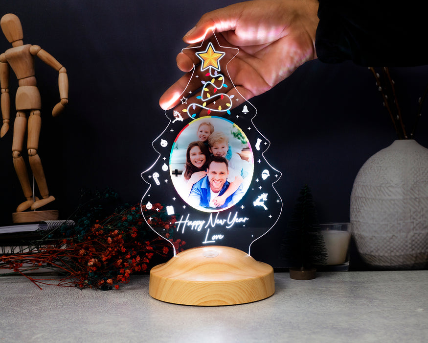 Yeni Yıl Hediyesi Renkli Baskılı Resimli Yılbaşı Çam Ağacı Kişiye Özel Gece Lambası, 3D Led Lamba, Yılbaşı Hediyesi