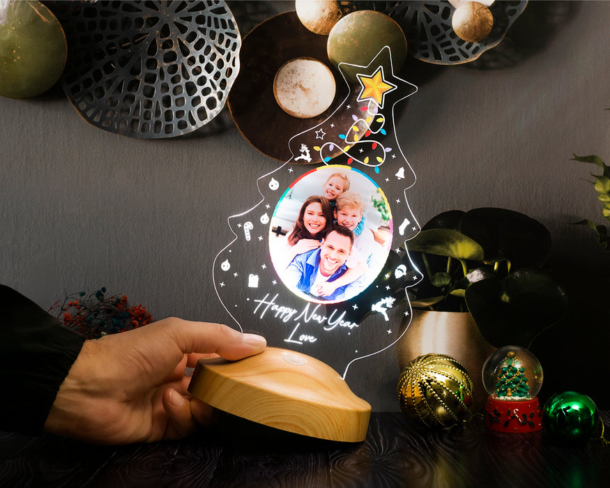 Yeni Yıl Hediyesi Renkli Baskılı Resimli Yılbaşı Çam Ağacı Kişiye Özel Gece Lambası, 3D Led Lamba, Yılbaşı Hediyesi