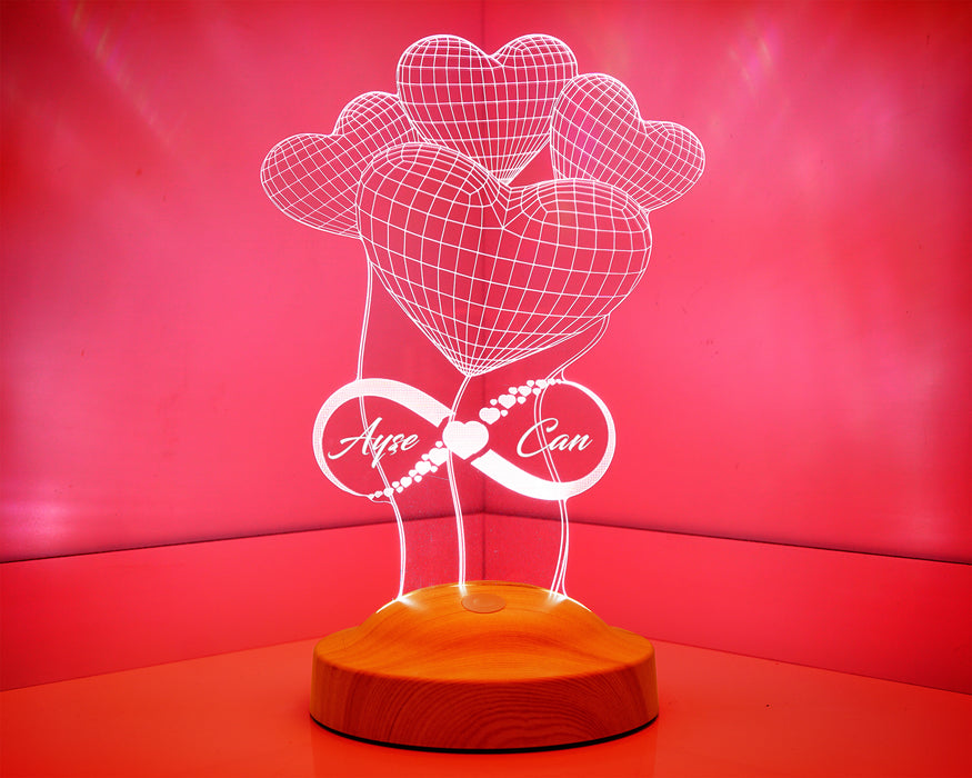 Sevgiliye Hediye Balon Kalpler Sonsuzluk İsimli Led Lamba