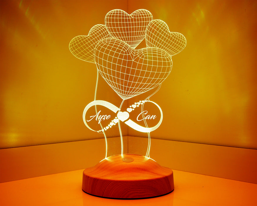 Sevgiliye Hediye Balon Kalpler Sonsuzluk İsimli Led Lamba