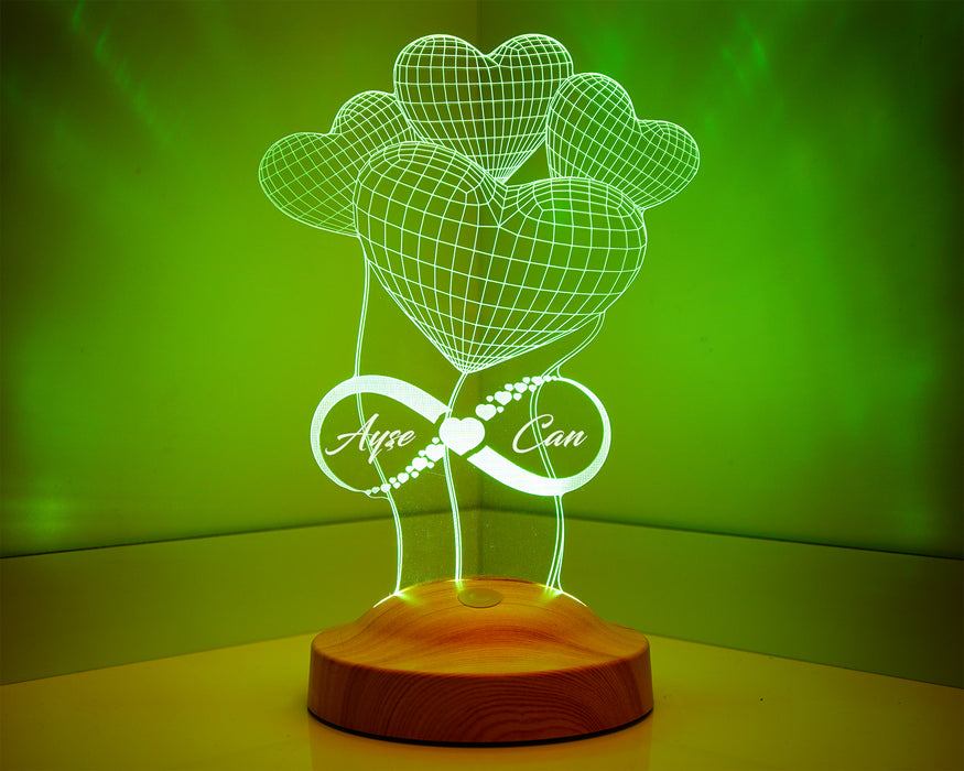 Sevgiliye Hediye Balon Kalpler Sonsuzluk İsimli Led Lamba