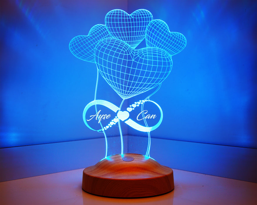 Sevgiliye Hediye Balon Kalpler Sonsuzluk İsimli Led Lamba