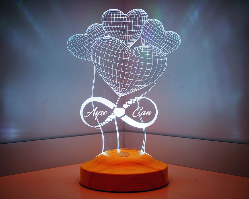 Sevgiliye Hediye Balon Kalpler Sonsuzluk İsimli Led Lamba