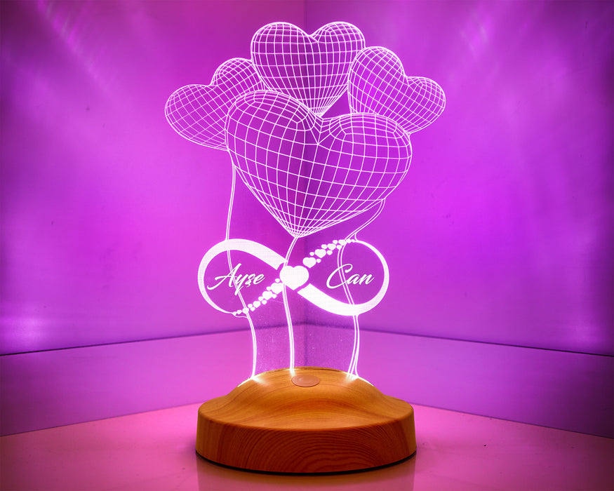 Sevgiliye Hediye Balon Kalpler Sonsuzluk İsimli Led Lamba