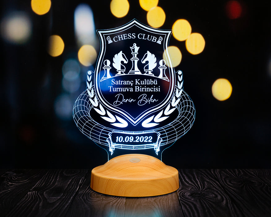 Satranç Temalı Hediye LED Gece Lambası – Satranç Turnuvası Ödülü - Satranç Tutkunlarına Özel  Hediye