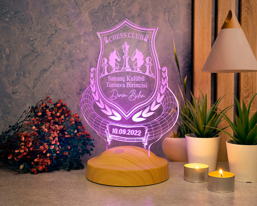 Satranç Temalı Hediye LED Gece Lambası – Satranç Turnuvası Ödülü - Satranç Tutkunlarına Özel  Hediye
