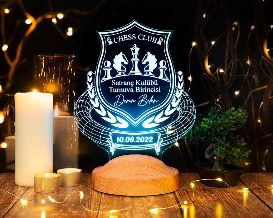 Satranç Temalı Hediye LED Gece Lambası – Satranç Turnuvası Ödülü - Satranç Tutkunlarına Özel  Hediye