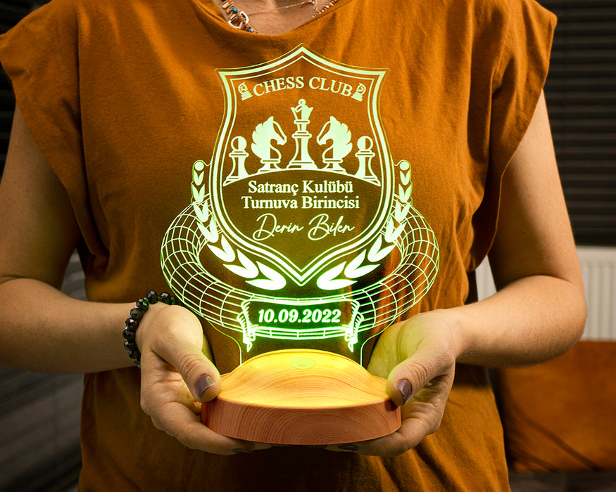 Satranç Temalı Hediye LED Gece Lambası – Satranç Turnuvası Ödülü - Satranç Tutkunlarına Özel  Hediye