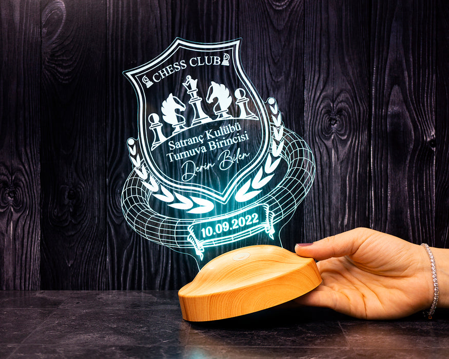 Satranç Temalı Hediye LED Gece Lambası – Satranç Turnuvası Ödülü - Satranç Tutkunlarına Özel  Hediye