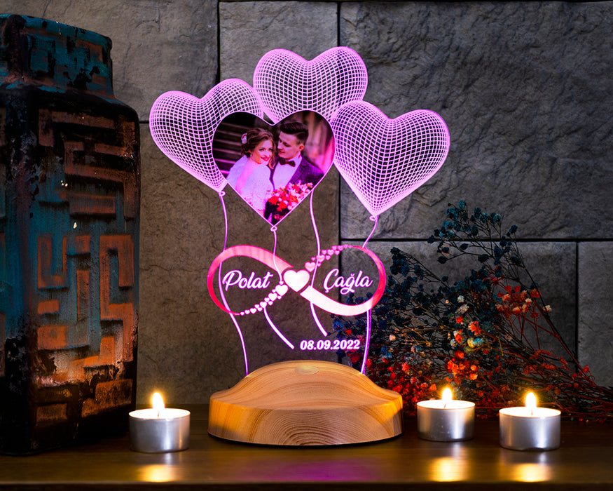 Resimli Sevgililer Günü Hediyesi Fotoğraflı Sonsuz Aşk Hediyesi, Sevgiliye, Eşe Hediye Kişiye Özel 3D Boyutlu Led