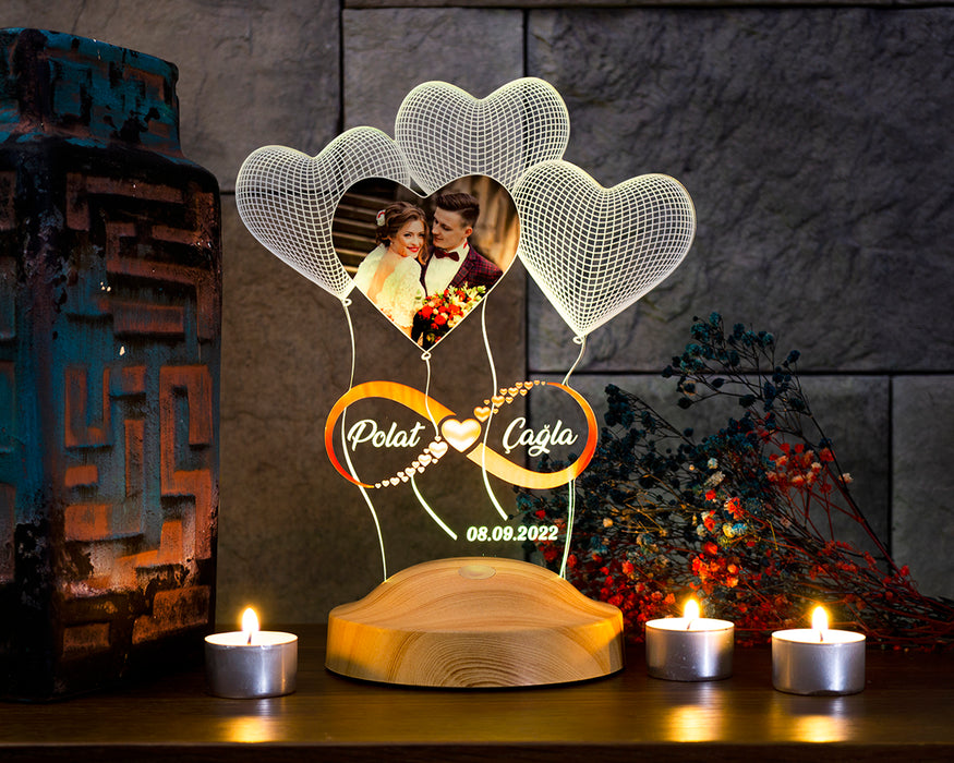 Resimli Sevgililer Günü Hediyesi Fotoğraflı Sonsuz Aşk Hediyesi, Sevgiliye, Eşe Hediye Kişiye Özel 3D Boyutlu Led