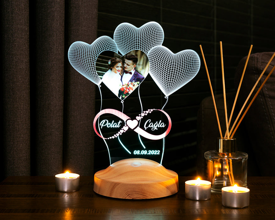 Resimli Sevgililer Günü Hediyesi Fotoğraflı Sonsuz Aşk Hediyesi, Sevgiliye, Eşe Hediye Kişiye Özel 3D Boyutlu Led