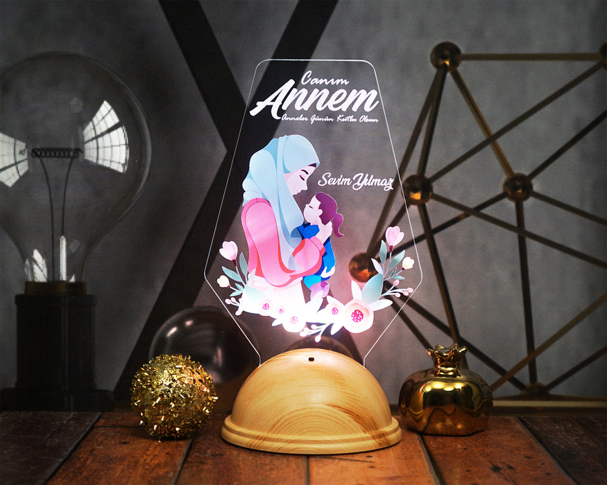Tesettürlü Anneye Özel LED Lamba – Anlamlı Anne ve Bebek Hediyesi