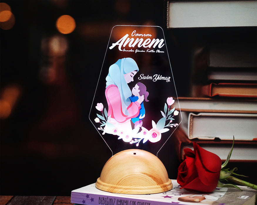 Tesettürlü Anneye Özel LED Lamba – Anlamlı Anne ve Bebek Hediyesi
