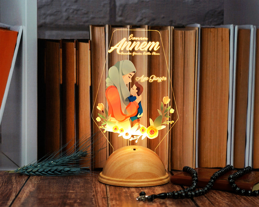 Tesettürlü Anneye Özel LED Lamba – Anlamlı Anne ve Bebek Hediyesi