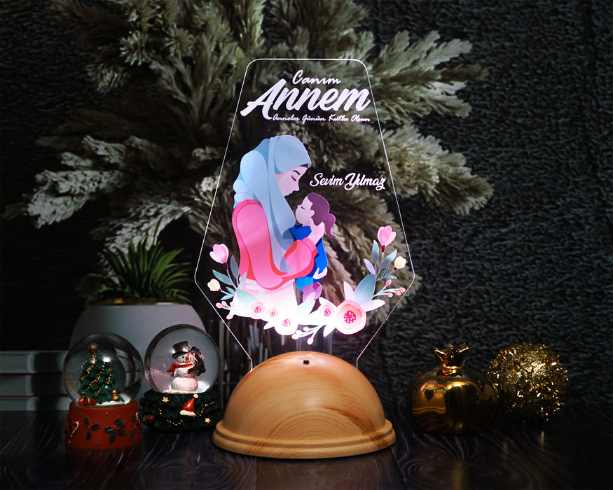 Tesettürlü Anneye Özel LED Lamba – Anlamlı Anne ve Bebek Hediyesi