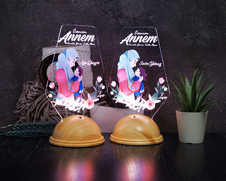 Tesettürlü Anneye Özel LED Lamba – Anlamlı Anne ve Bebek Hediyesi
