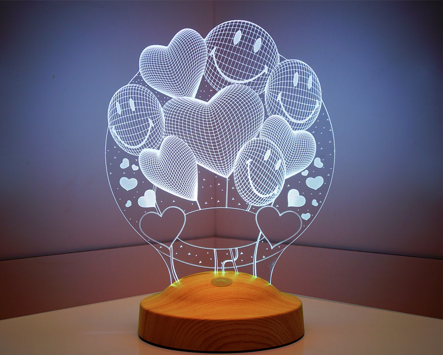 3D Smiley ve Kalpli LED Lamba – Sevgiliye Doğum Günü Hediyesi