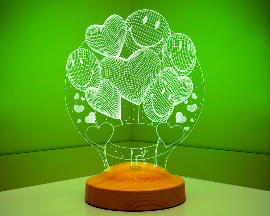 3D Smiley ve Kalpli LED Lamba – Sevgiliye Doğum Günü Hediyesi