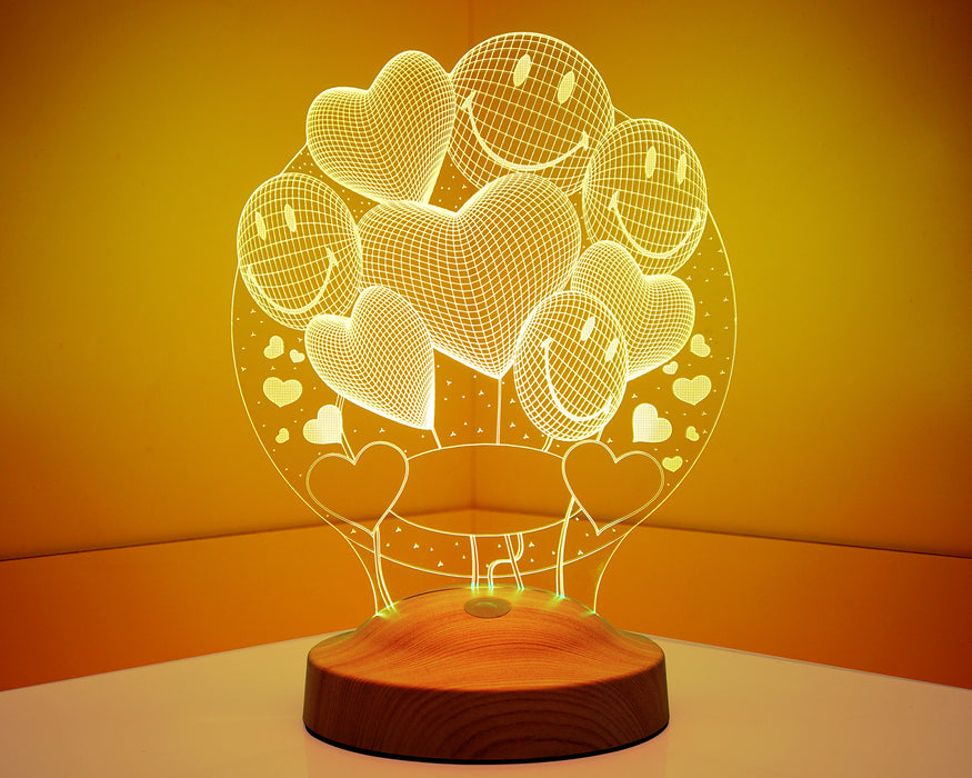 3D Smiley ve Kalpli LED Lamba – Sevgiliye Doğum Günü Hediyesi