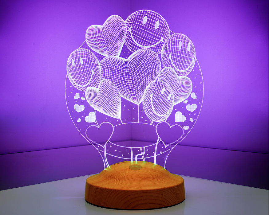 3D Smiley ve Kalpli LED Lamba – Sevgiliye Doğum Günü Hediyesi
