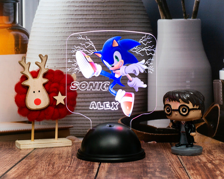 Sonic Tasarımlı İsimli 3D LED Lamba – Çocuk Odası Hediyelik