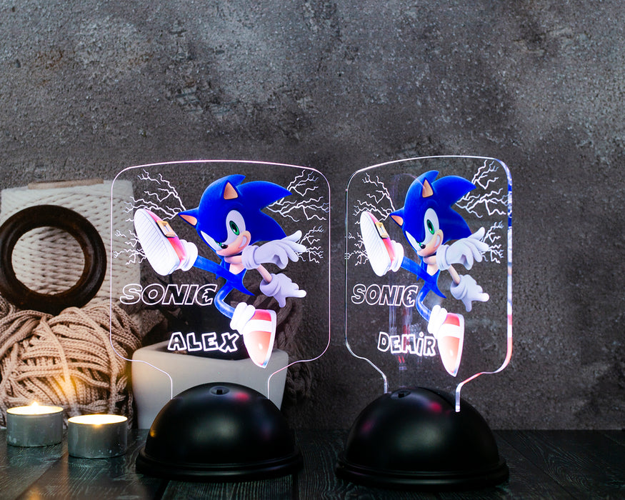 Sonic Tasarımlı İsimli 3D LED Lamba – Çocuk Odası Hediyelik