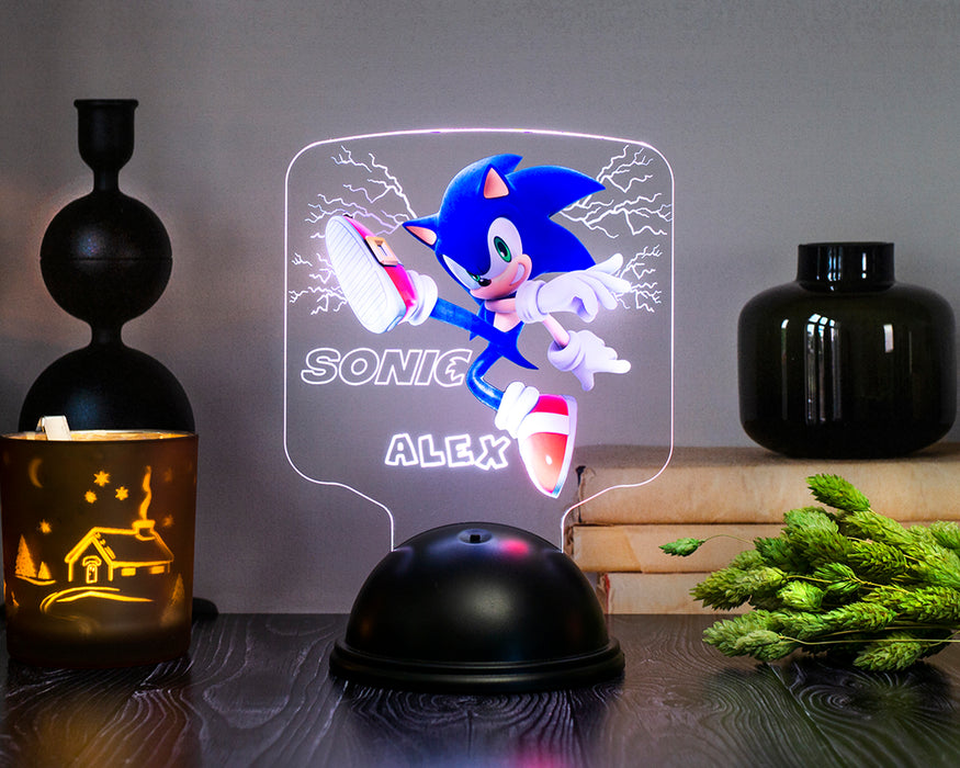 Sonic Tasarımlı İsimli 3D LED Lamba – Çocuk Odası Hediyelik