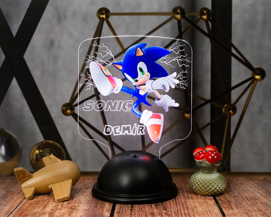 Sonic Tasarımlı İsimli 3D LED Lamba – Çocuk Odası Hediyelik