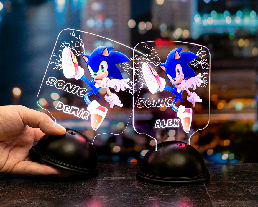 Sonic Tasarımlı İsimli 3D LED Lamba – Çocuk Odası Hediyelik