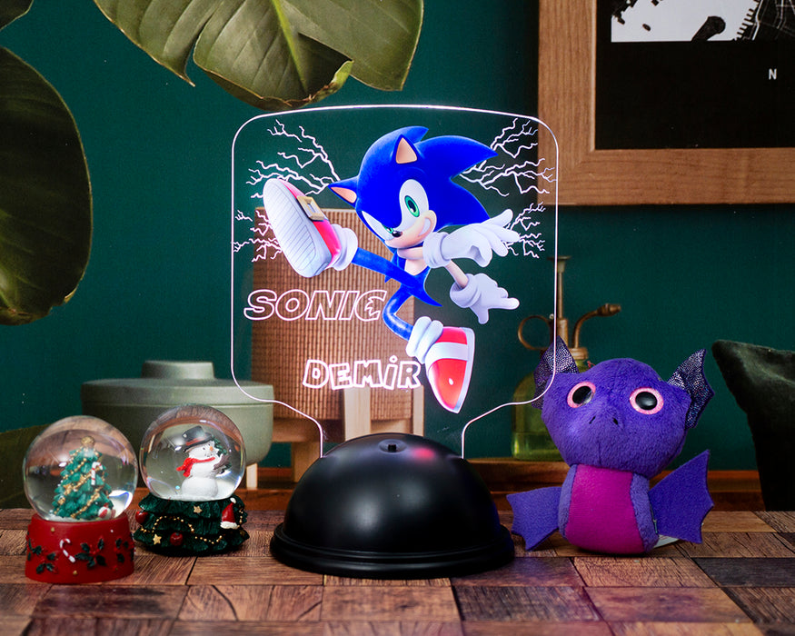 Sonic Tasarımlı İsimli 3D LED Lamba – Çocuk Odası Hediyelik