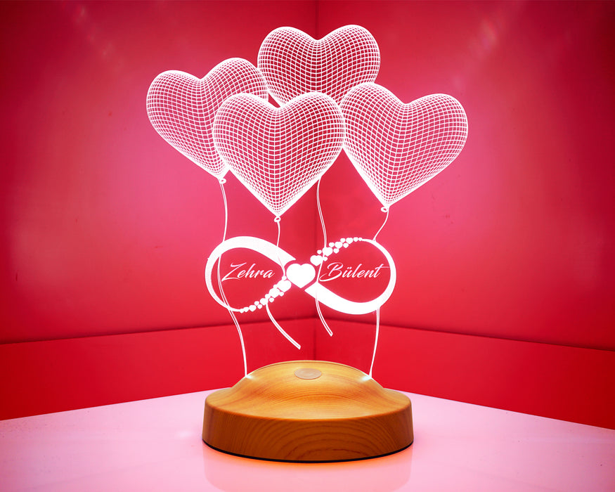 Sevgiliye Hediye, Sonsuz Aşk, Kalpler ve Sonsuzluk Hediyesi, İsimli 3 Boyutlu Led Lamba