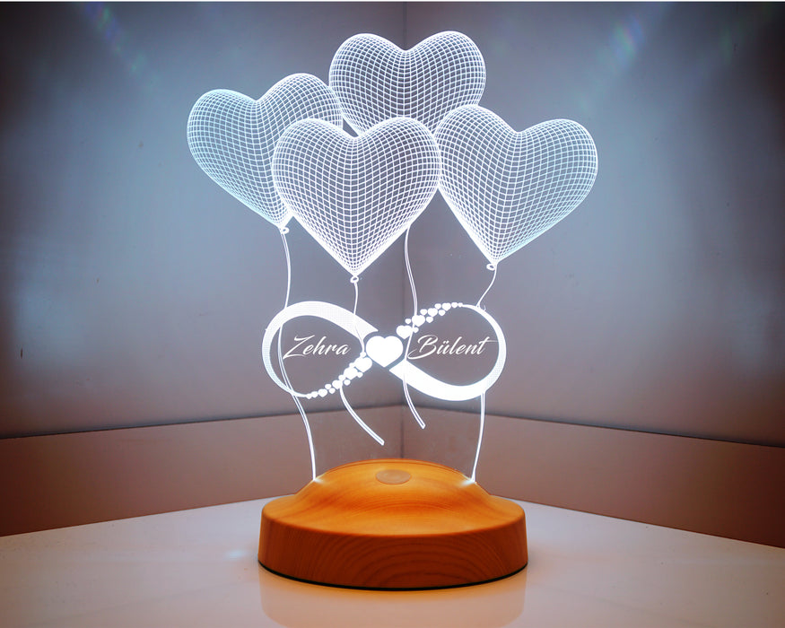 Sevgiliye Hediye, Sonsuz Aşk, Kalpler ve Sonsuzluk Hediyesi, İsimli 3 Boyutlu Led Lamba
