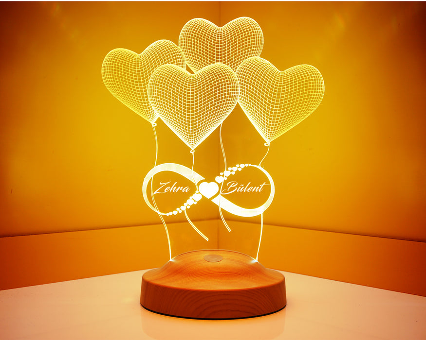 Sevgiliye Hediye, Sonsuz Aşk, Kalpler ve Sonsuzluk Hediyesi, İsimli 3 Boyutlu Led Lamba