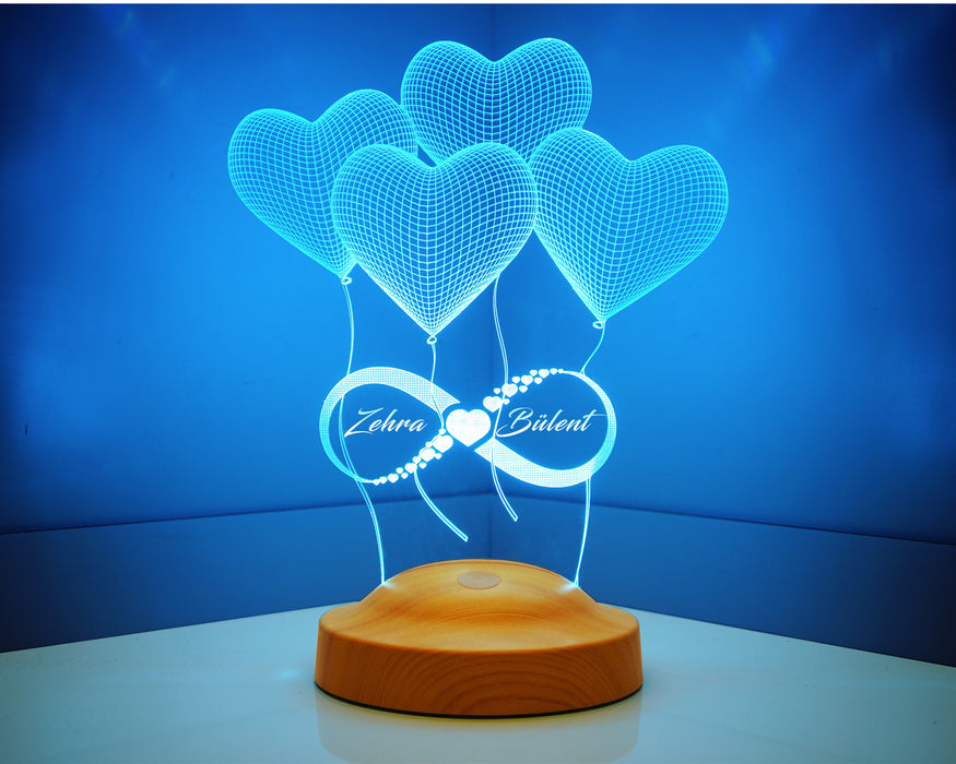 Sevgiliye Hediye, Sonsuz Aşk, Kalpler ve Sonsuzluk Hediyesi, İsimli 3 Boyutlu Led Lamba