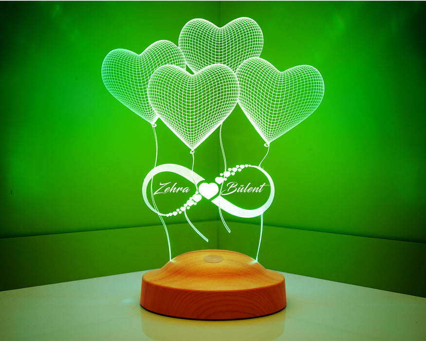 Sevgiliye Hediye, Sonsuz Aşk, Kalpler ve Sonsuzluk Hediyesi, İsimli 3 Boyutlu Led Lamba