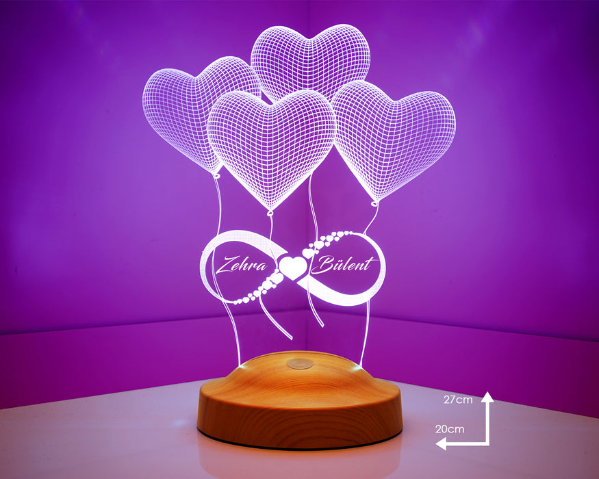 Sevgiliye Hediye, Sonsuz Aşk, Kalpler ve Sonsuzluk Hediyesi, İsimli 3 Boyutlu Led Lamba